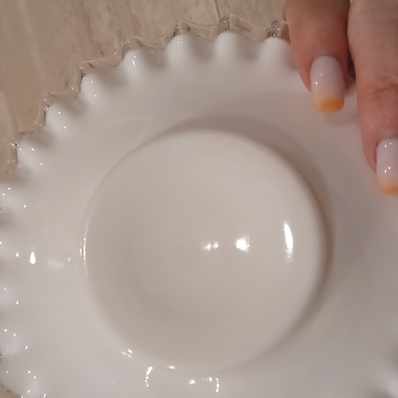 Vintage Ruffled Clear Milk Glass Bowl and Saucer - Picture 6 of 6